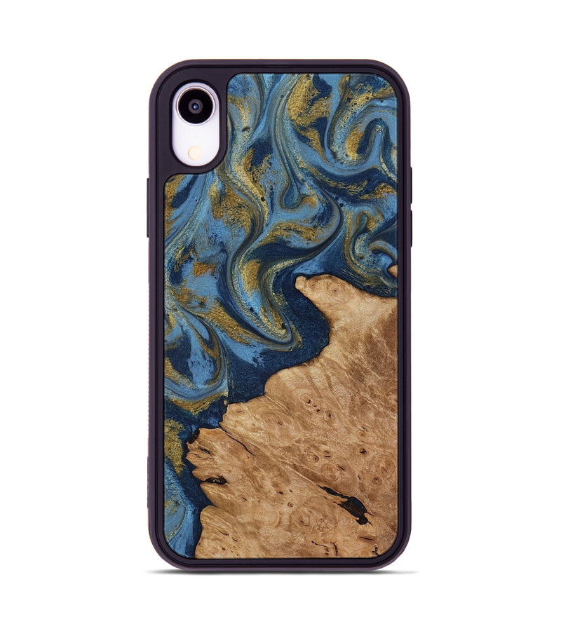 iPhone Xr Wood Phone Case - Jaida (Teal & Gold, 818484)