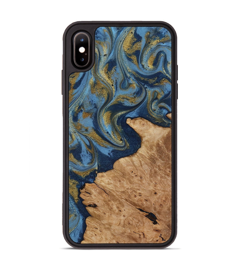 iPhone Xs Max Wood Phone Case - Jaida (Teal & Gold, 818484)