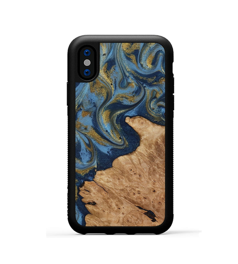 iPhone Xs Wood Phone Case - Jaida (Teal & Gold, 818484)