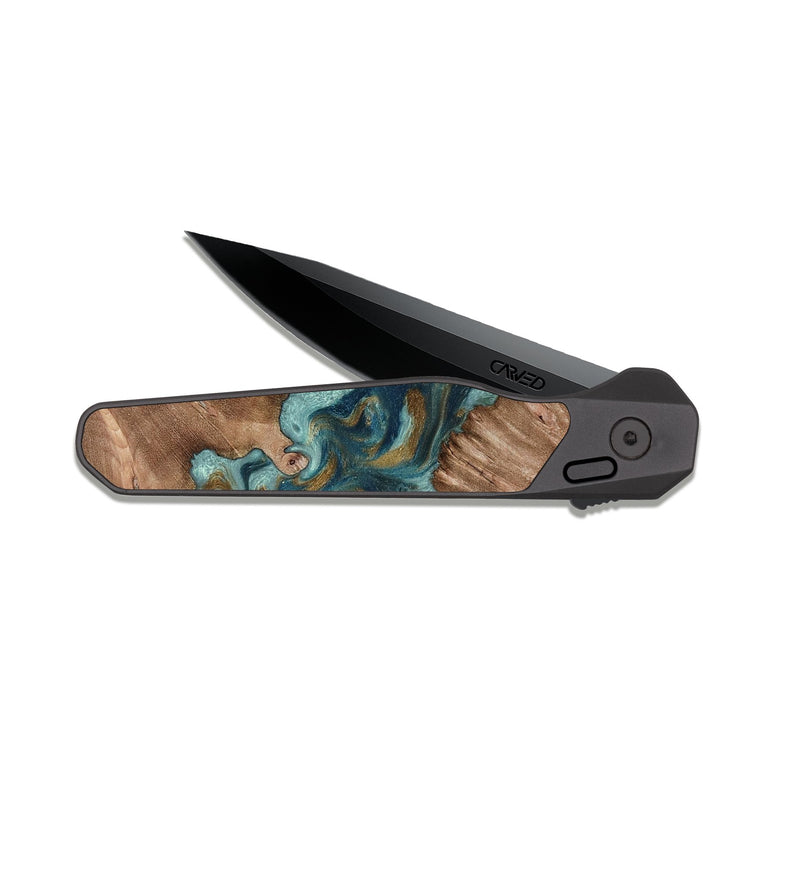 EDC Dark Slate Wood Pocket Knife - Leander (Teal & Gold, 818485)