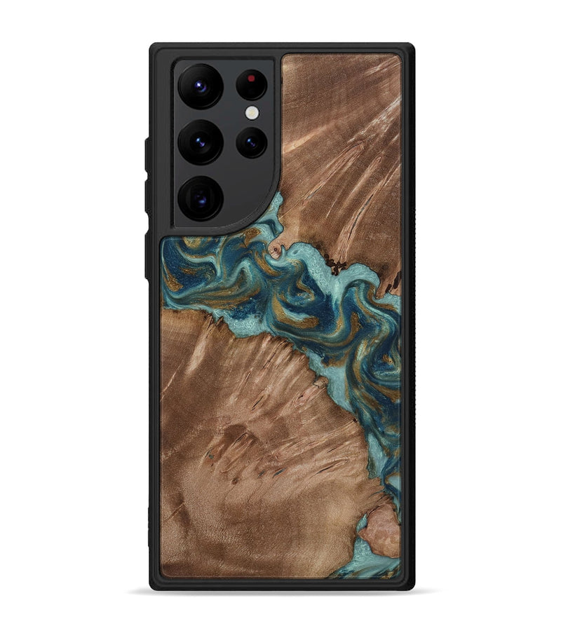 Galaxy S22 Ultra Wood Phone Case - Leander (Teal & Gold, 818485)