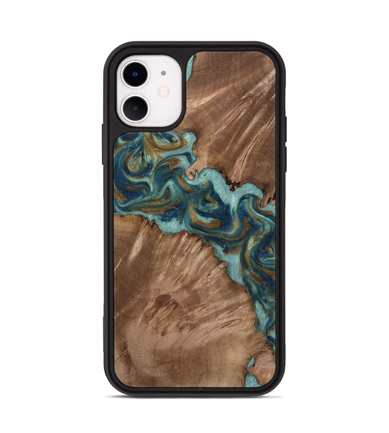 iPhone 11 Wood Phone Case - Leander (Teal & Gold, 818485)