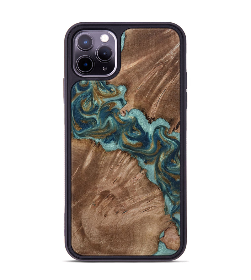 iPhone 11 Pro Max Wood Phone Case - Leander (Teal & Gold, 818485)