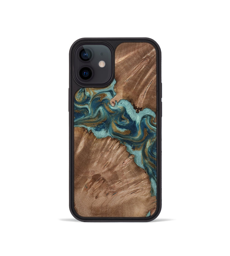 iPhone 12 mini Wood Phone Case - Leander (Teal & Gold, 818485)