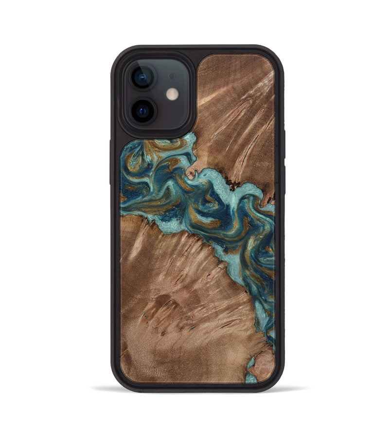iPhone 12 Wood Phone Case - Leander (Teal & Gold, 818485)