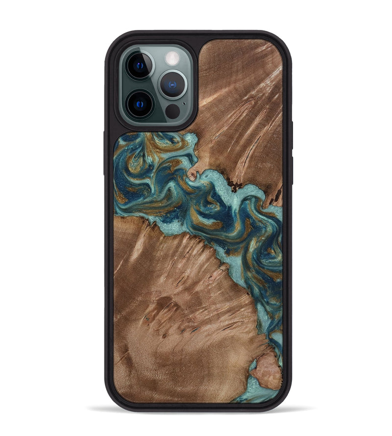iPhone 12 Pro Max Wood Phone Case - Leander (Teal & Gold, 818485)