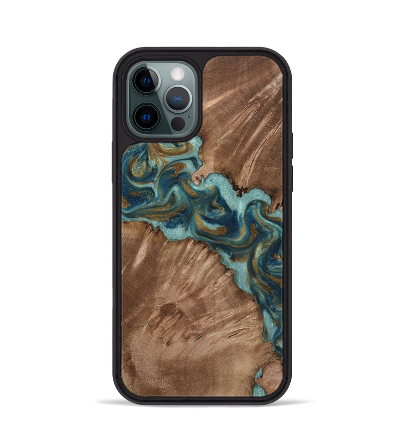 iPhone 12 Pro Wood Phone Case - Leander (Teal & Gold, 818485)