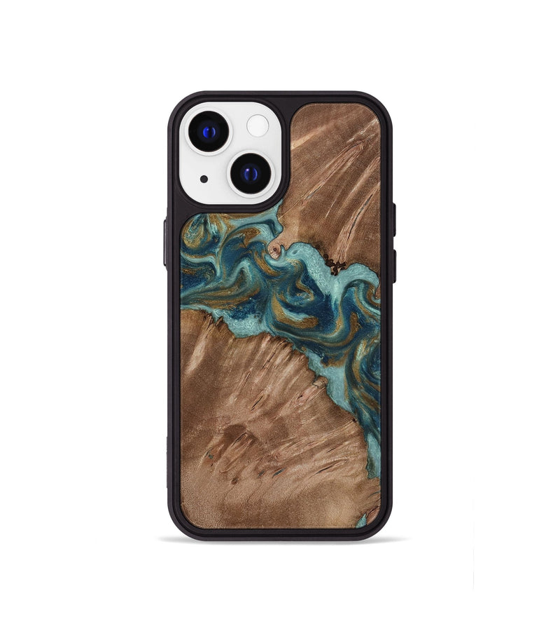 iPhone 13 mini Wood Phone Case - Leander (Teal & Gold, 818485)