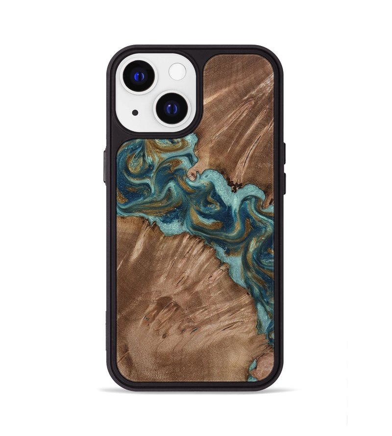 iPhone 13 Wood Phone Case - Leander (Teal & Gold, 818485)