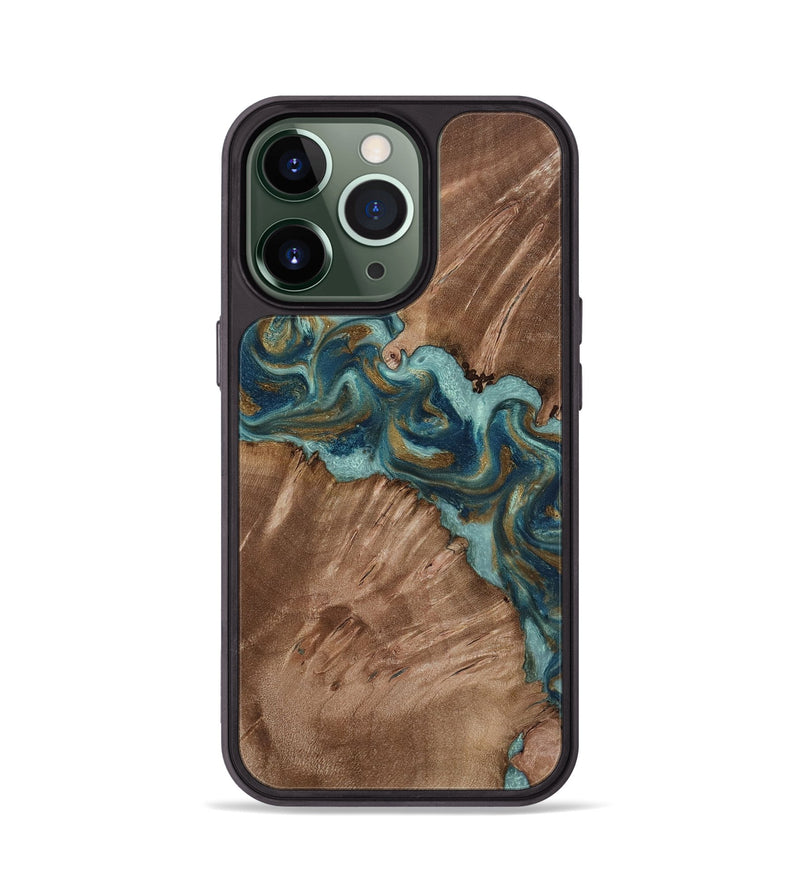 iPhone 13 Pro Wood Phone Case - Leander (Teal & Gold, 818485)