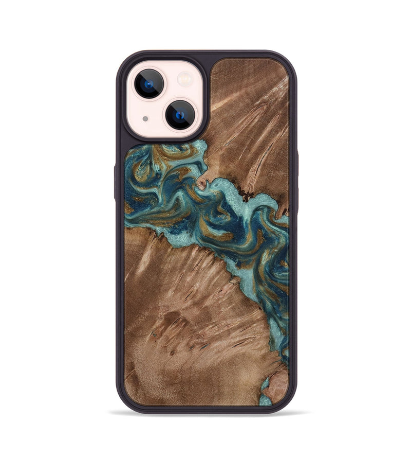 iPhone 14 Wood Phone Case - Leander (Teal & Gold, 818485)