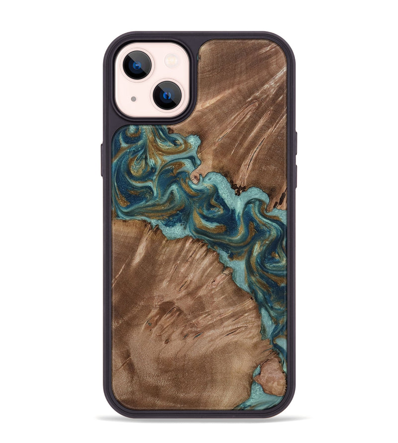 iPhone 14 Plus Wood Phone Case - Leander (Teal & Gold, 818485)