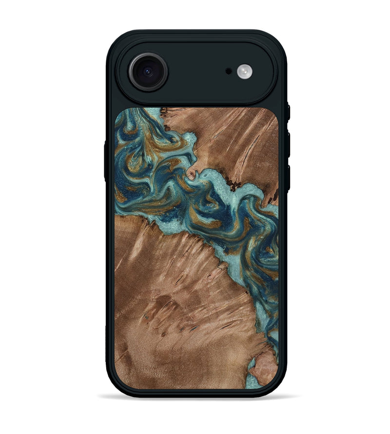 iPhone 17 Air Wood Phone Case - Leander (Teal & Gold, 818485)