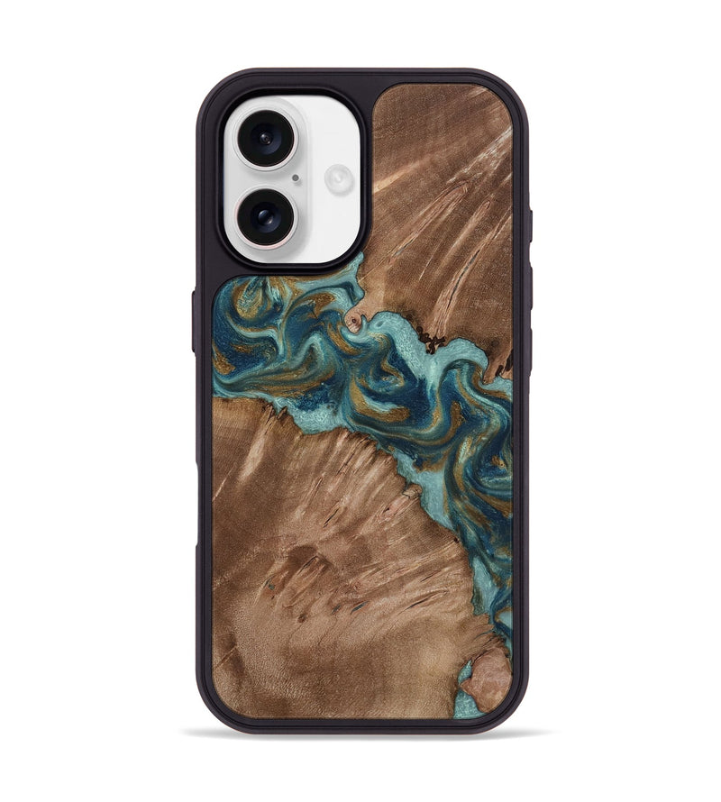 iPhone 17 Wood Phone Case - Leander (Teal & Gold, 818485)