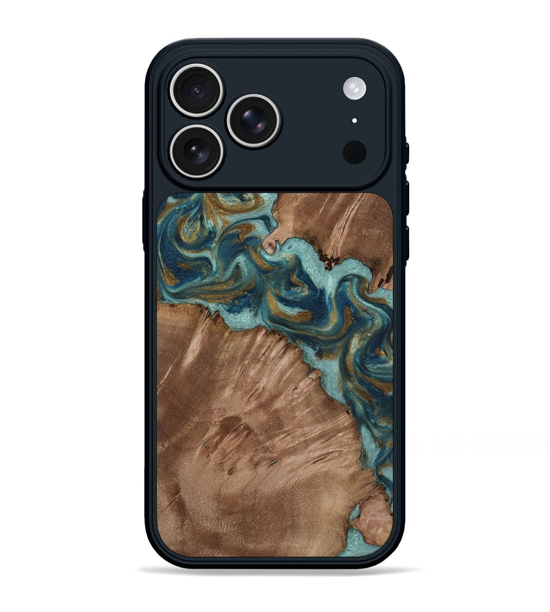 iPhone 17 Pro Max Wood Phone Case - Leander (Teal & Gold, 818485)