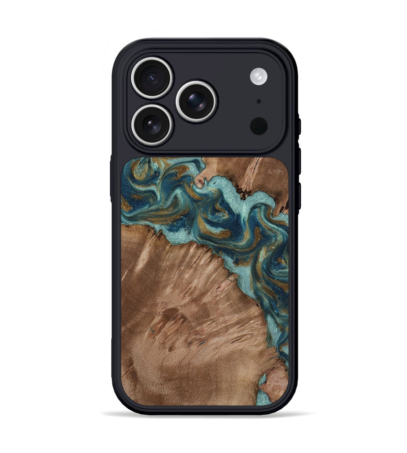 iPhone 17 Pro Wood Phone Case - Leander (Teal & Gold, 818485)