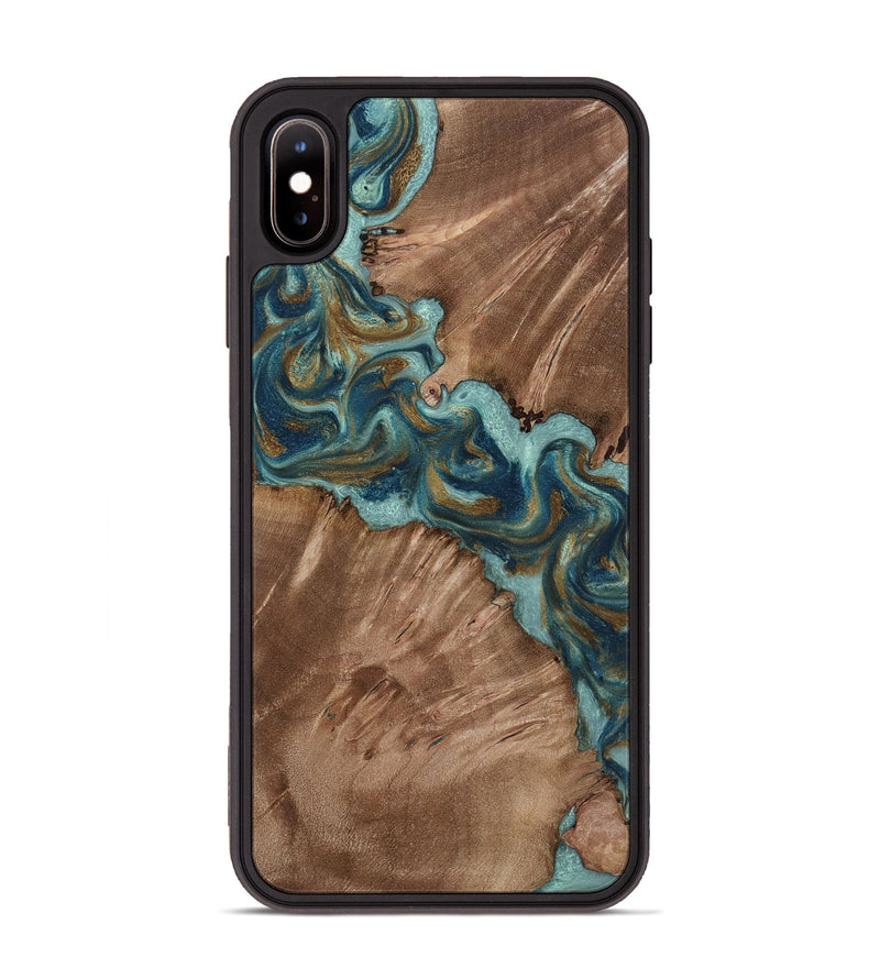 iPhone Xs Max Wood Phone Case - Leander (Teal & Gold, 818485)