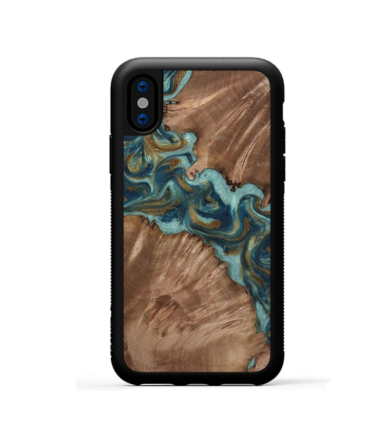 iPhone Xs Wood Phone Case - Leander (Teal & Gold, 818485)
