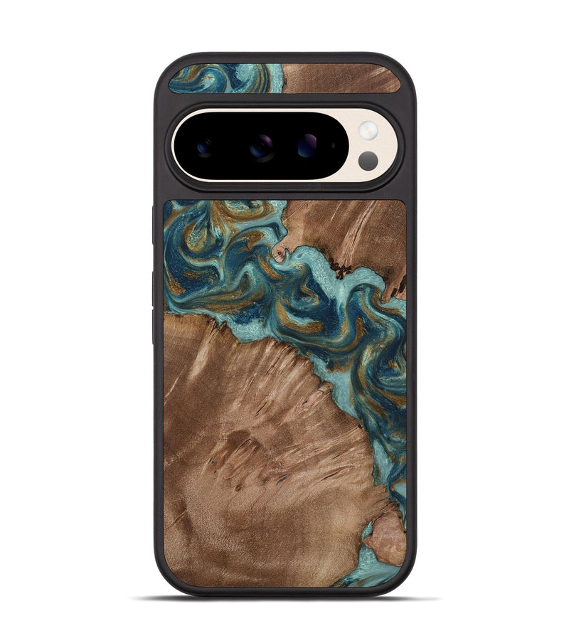 Pixel 10 Wood Phone Case - Leander (Teal & Gold, 818485)