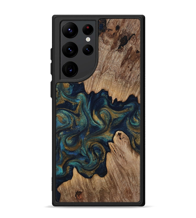 Galaxy S22 Ultra Wood Phone Case - Brea (Teal & Gold, 818486)