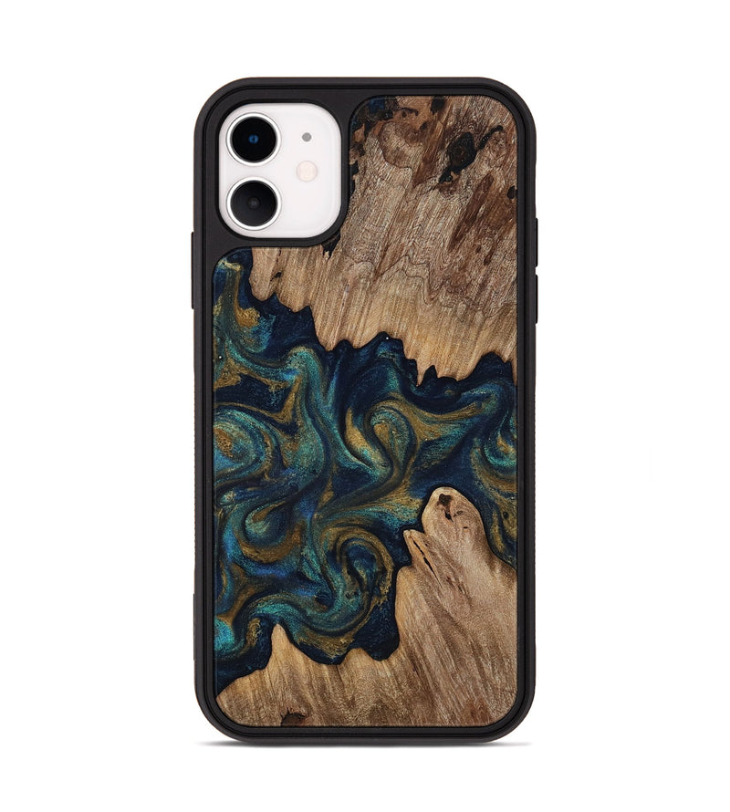 iPhone 11 Wood Phone Case - Brea (Teal & Gold, 818486)