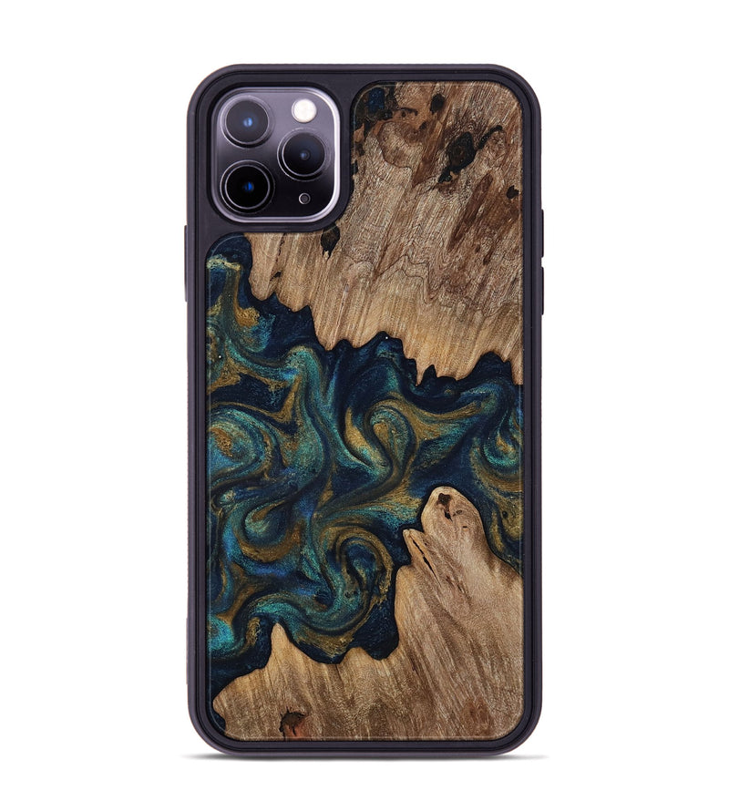 iPhone 11 Pro Max Wood Phone Case - Brea (Teal & Gold, 818486)