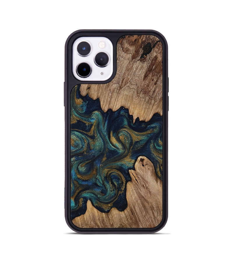 iPhone 11 Pro Wood Phone Case - Brea (Teal & Gold, 818486)