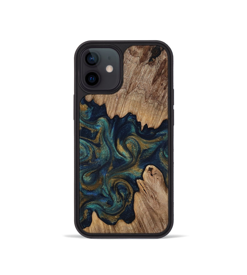 iPhone 12 mini Wood Phone Case - Brea (Teal & Gold, 818486)