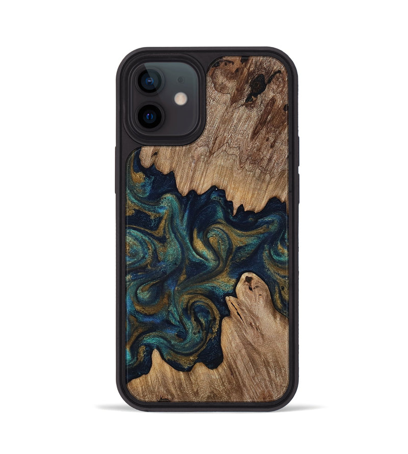 iPhone 12 Wood Phone Case - Brea (Teal & Gold, 818486)