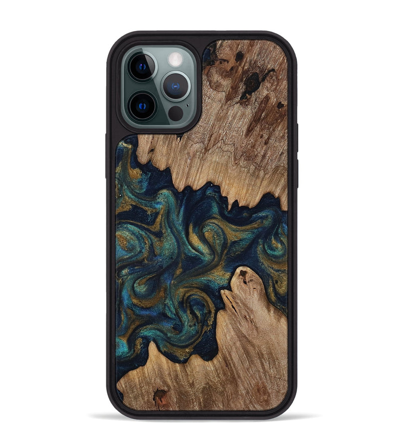 iPhone 12 Pro Max Wood Phone Case - Brea (Teal & Gold, 818486)