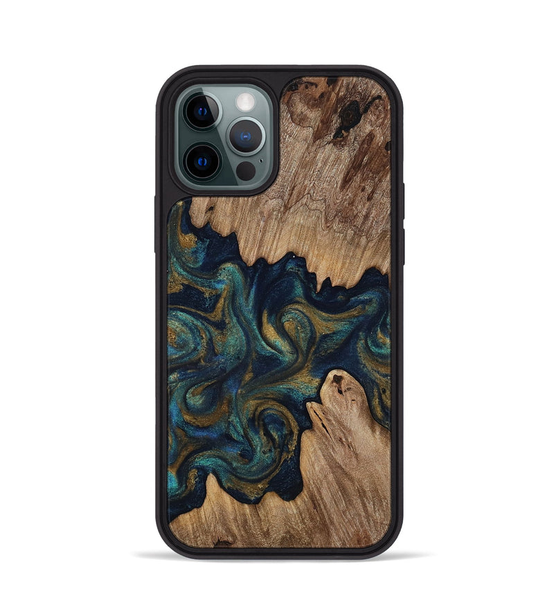 iPhone 12 Pro Wood Phone Case - Brea (Teal & Gold, 818486)