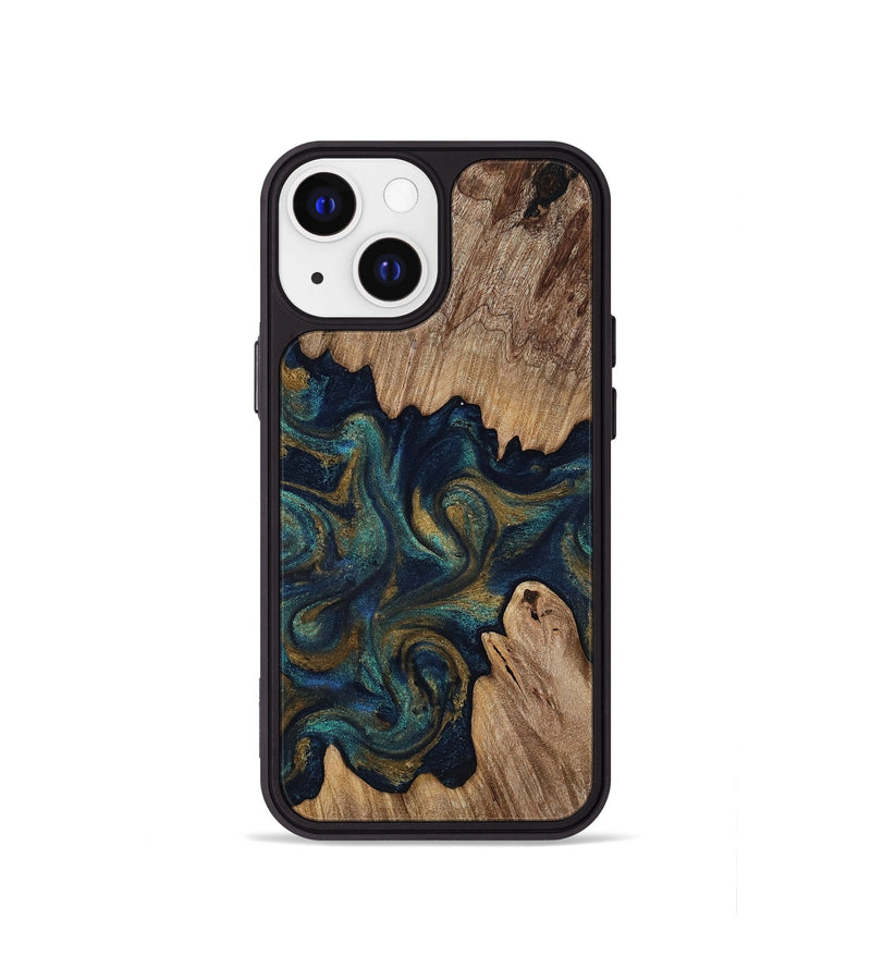 iPhone 13 mini Wood Phone Case - Brea (Teal & Gold, 818486)
