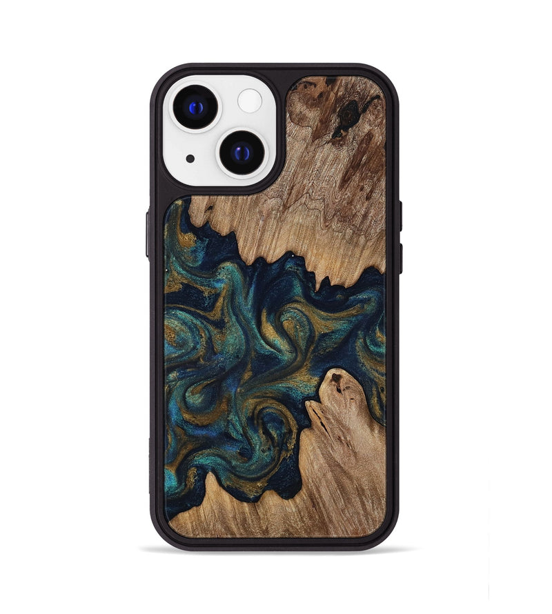 iPhone 13 Wood Phone Case - Brea (Teal & Gold, 818486)