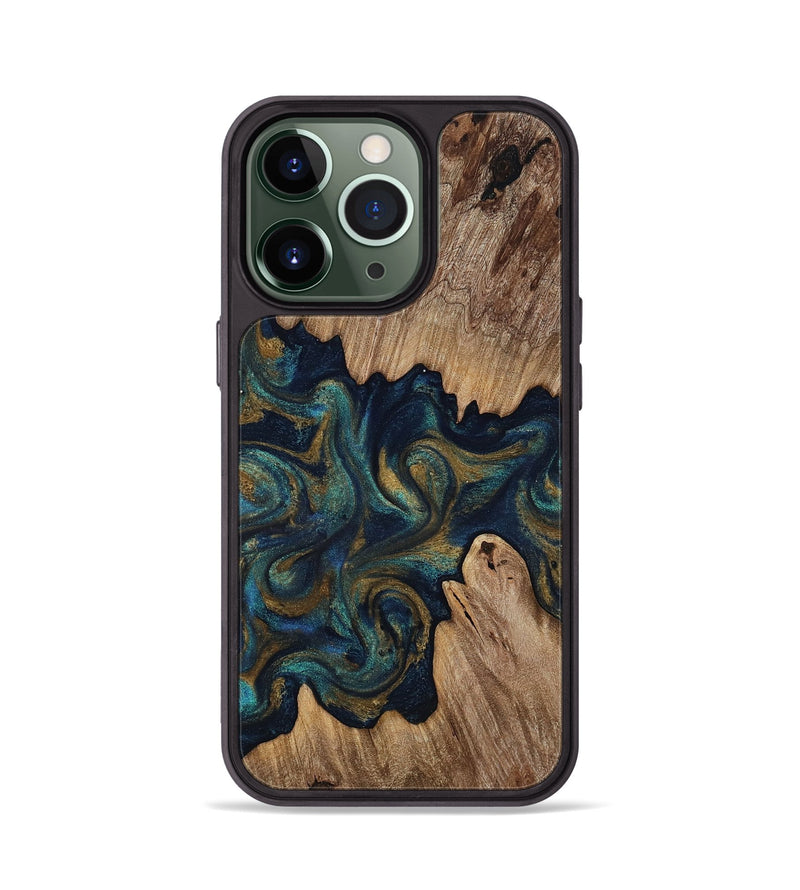 iPhone 13 Pro Wood Phone Case - Brea (Teal & Gold, 818486)