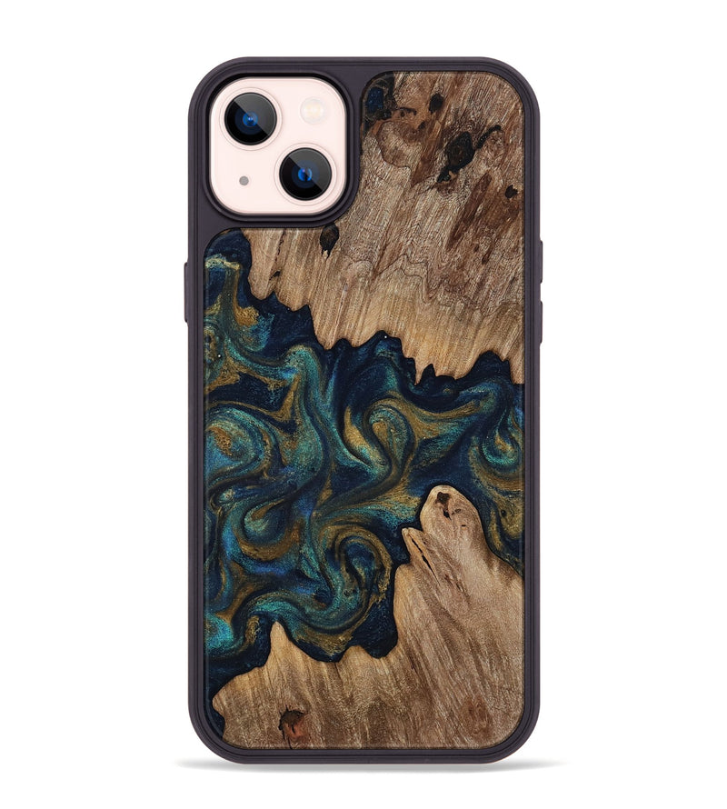 iPhone 14 Plus Wood Phone Case - Brea (Teal & Gold, 818486)