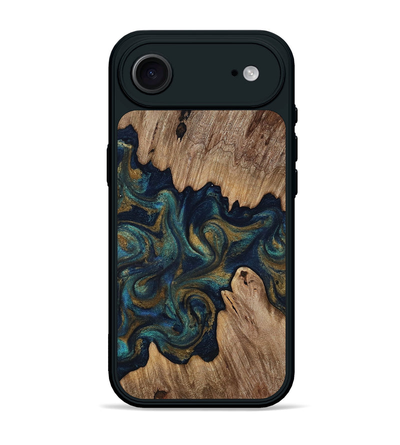 iPhone 17 Air Wood Phone Case - Brea (Teal & Gold, 818486)