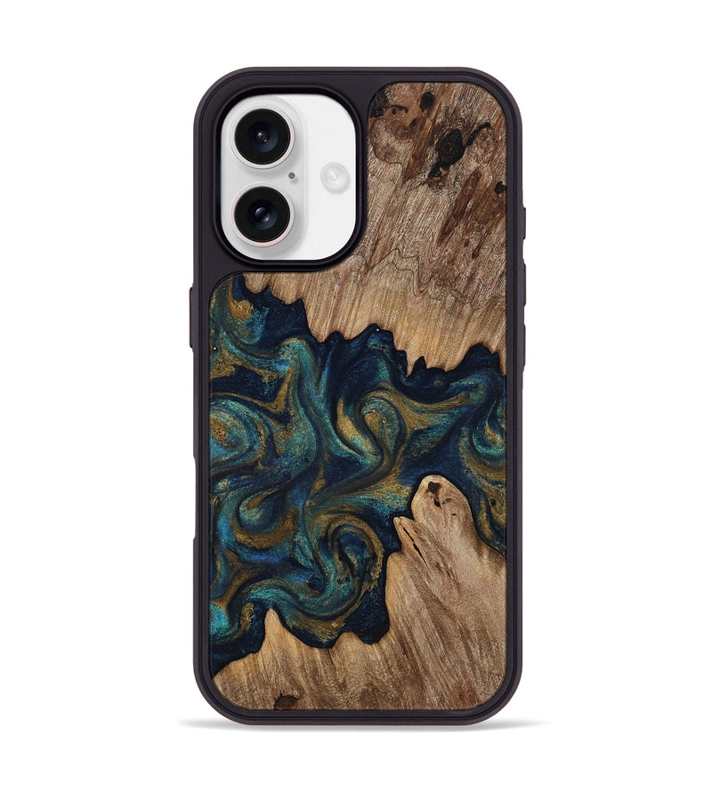 iPhone 17 Wood Phone Case - Brea (Teal & Gold, 818486)