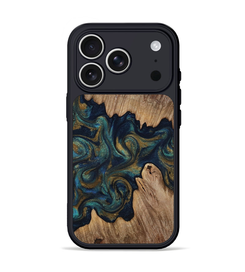iPhone 17 Pro Wood Phone Case - Brea (Teal & Gold, 818486)