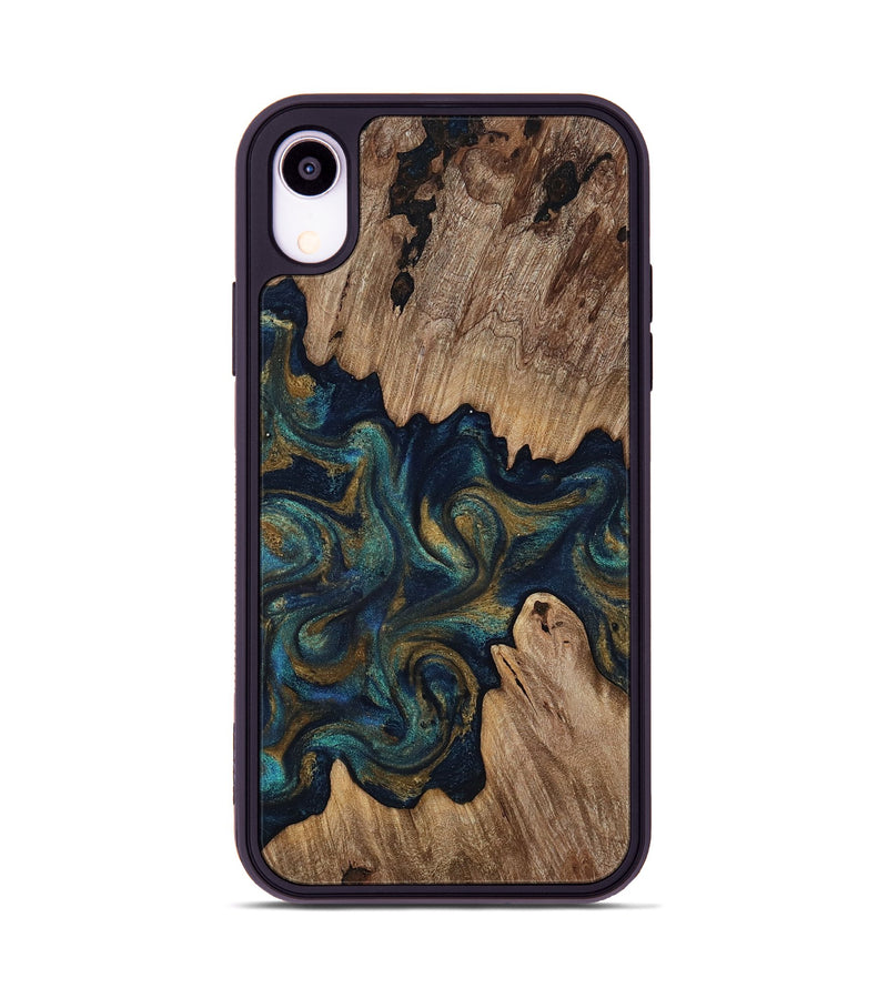 iPhone Xr Wood Phone Case - Brea (Teal & Gold, 818486)