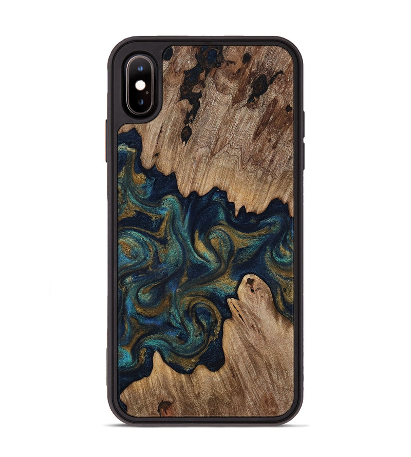 iPhone Xs Max Wood Phone Case - Brea (Teal & Gold, 818486)