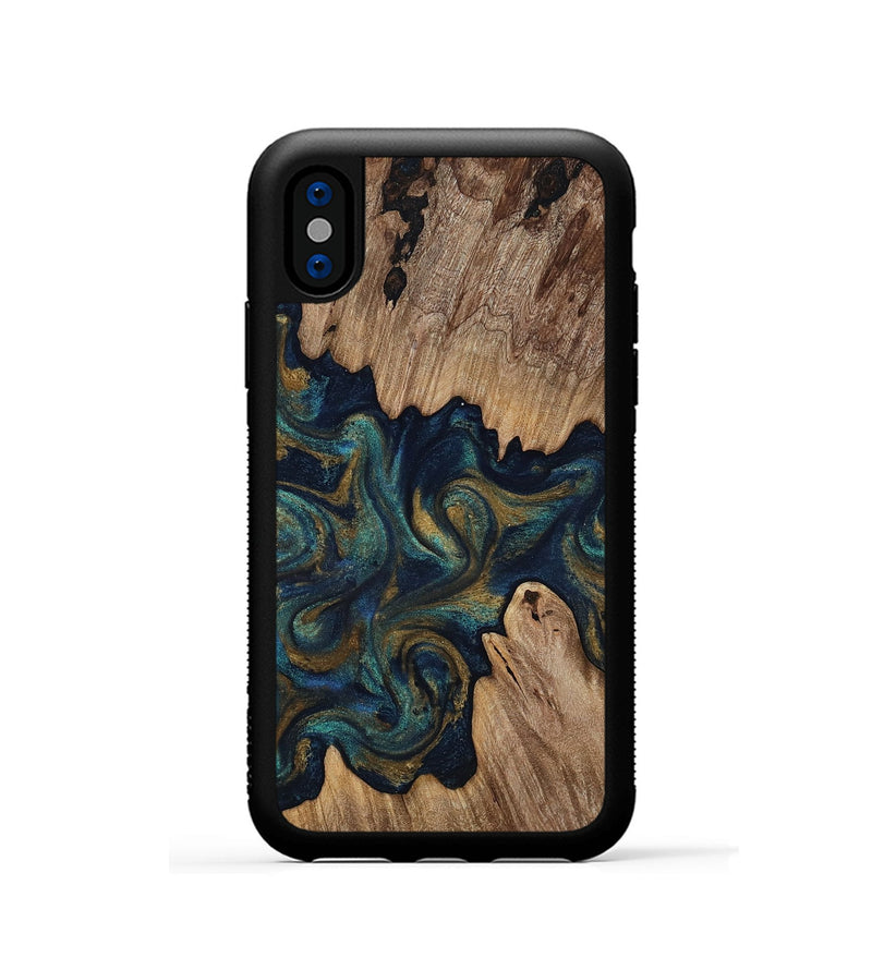 iPhone Xs Wood Phone Case - Brea (Teal & Gold, 818486)