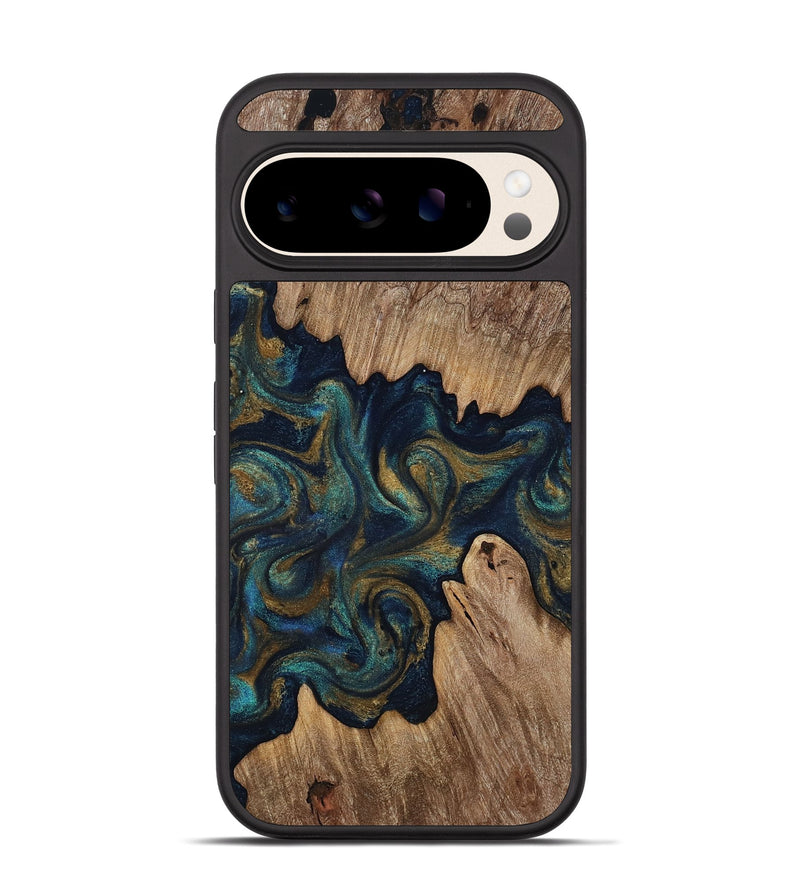 Pixel 10 Wood Phone Case - Brea (Teal & Gold, 818486)