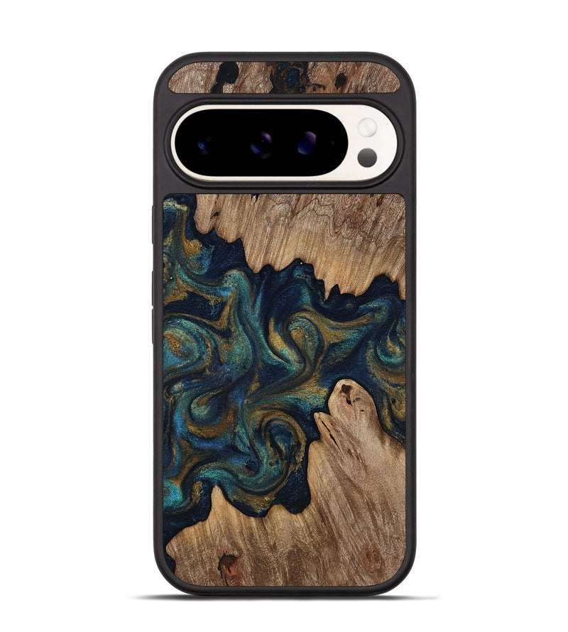 Pixel 9 Wood Phone Case - Brea (Teal & Gold, 818486)
