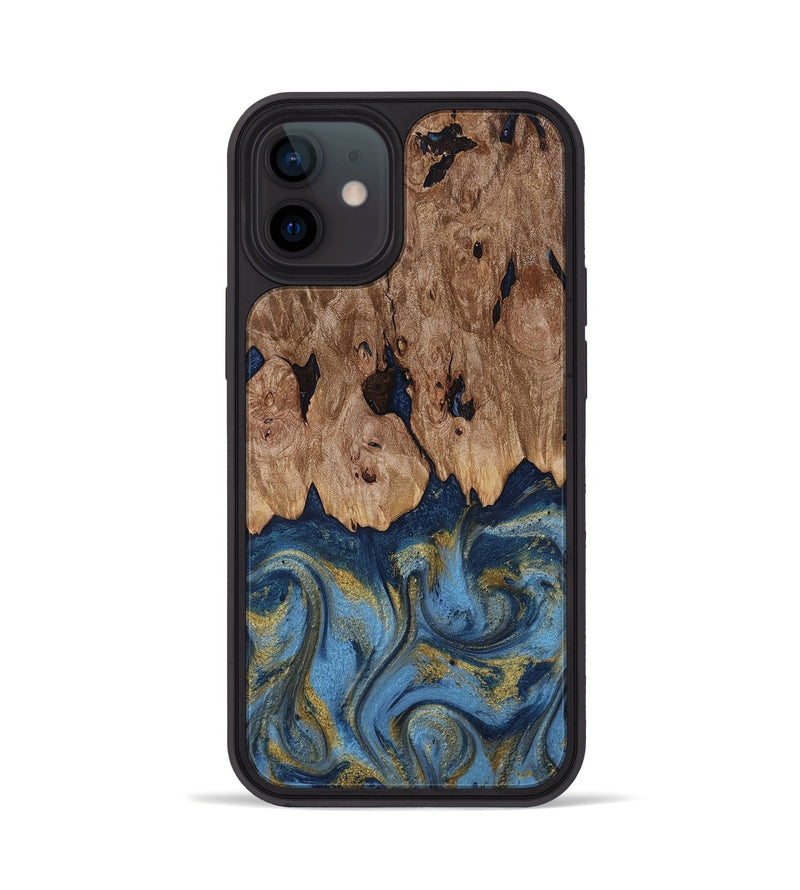 iPhone 12 Wood Phone Case - Zakai (Teal & Gold, 818487)