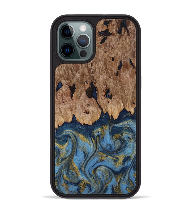 iPhone 12 Pro Max Wood Phone Case - Zakai (Teal & Gold, 818487)
