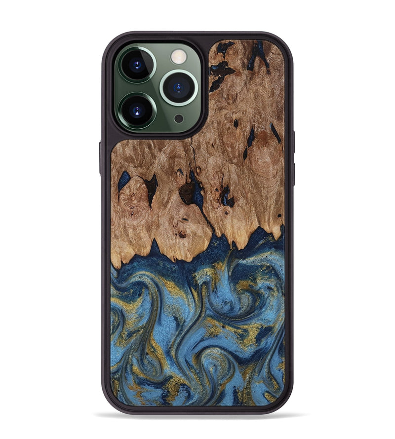 iPhone 13 Pro Max Wood Phone Case - Zakai (Teal & Gold, 818487)