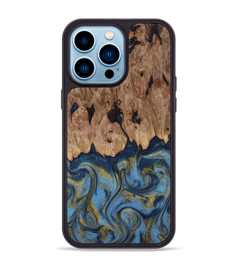 iPhone 14 Pro Max Wood Phone Case - Zakai (Teal & Gold, 818487)