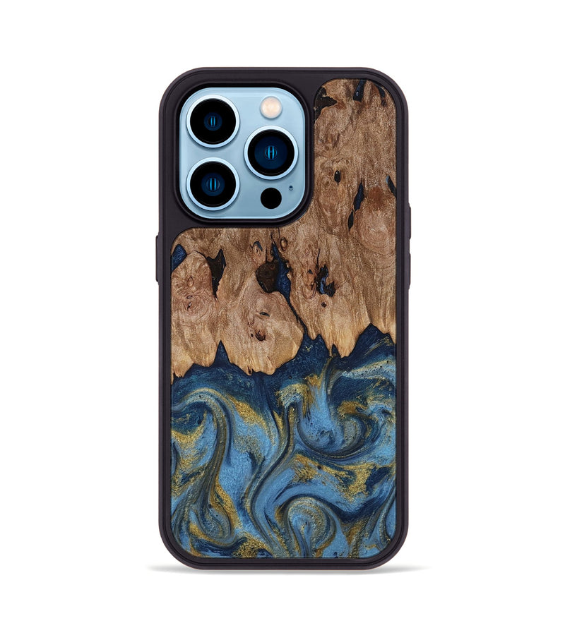 iPhone 14 Pro Wood Phone Case - Zakai (Teal & Gold, 818487)