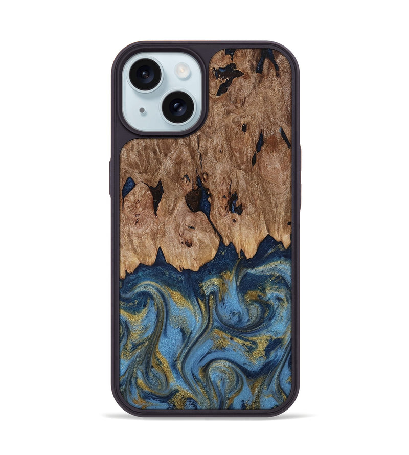 iPhone 15 Wood Phone Case - Zakai (Teal & Gold, 818487)