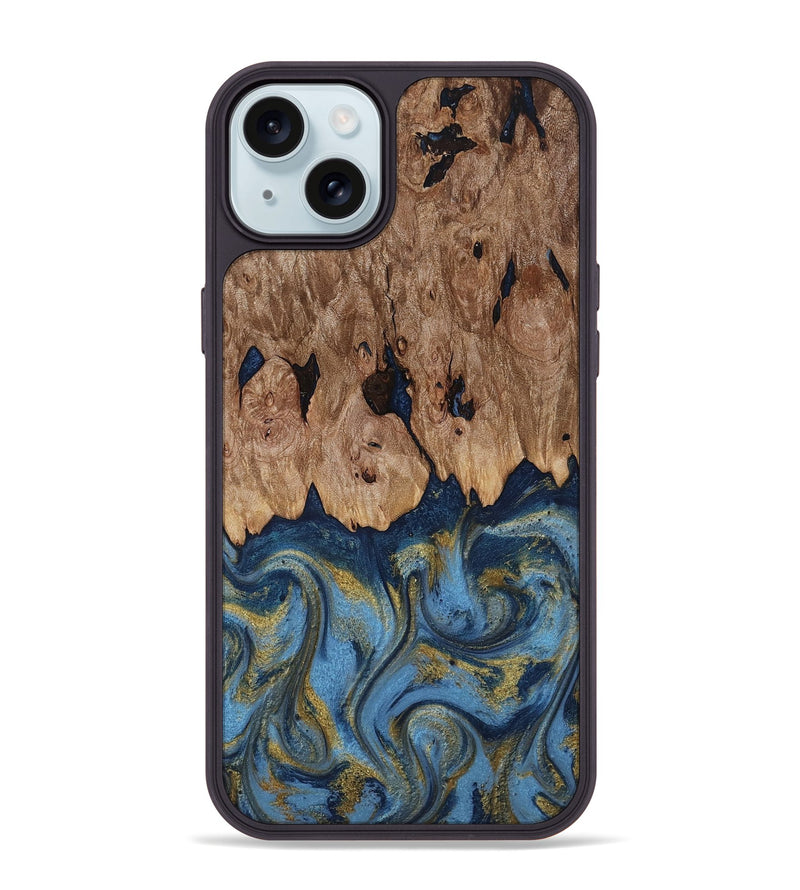 iPhone 15 Plus Wood Phone Case - Zakai (Teal & Gold, 818487)